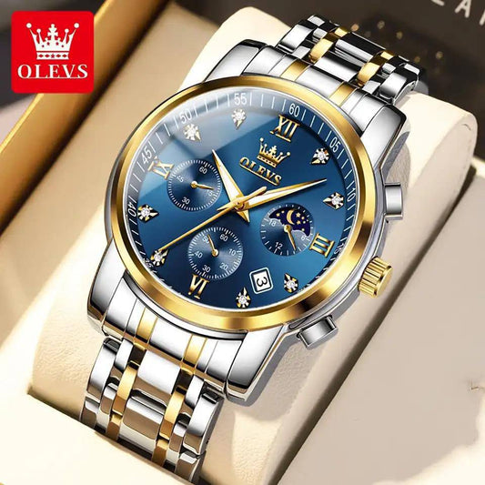 New OLEVS 2858 Luxury Brand Watches for Men Luminous Moon Phase Quartz Watch Waterproof Stainless Steel Men Wristwatch