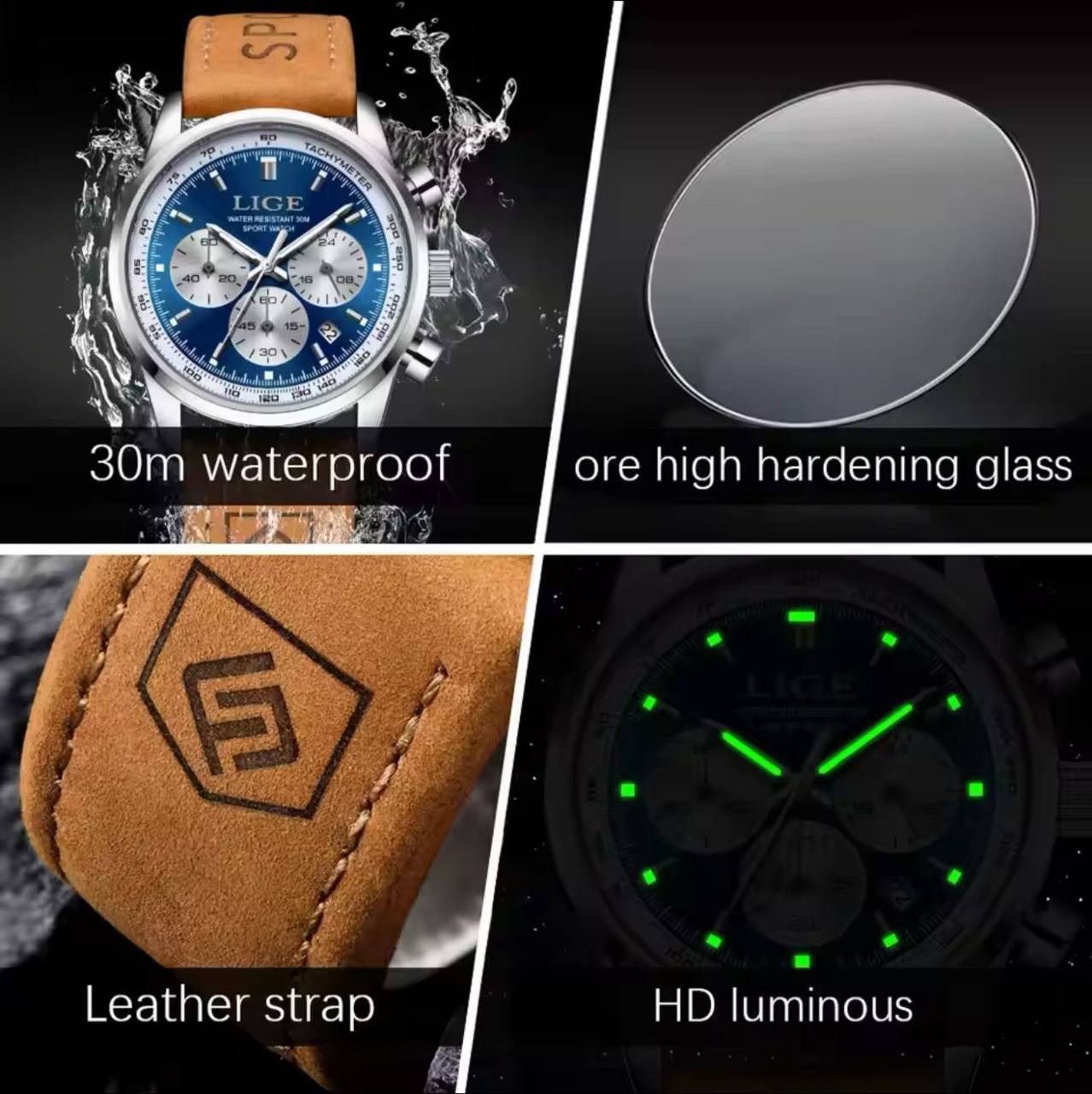 Top Brand Lige 18936 Luxury Man Watches Business Clock Fashion Stop Watch Casual WaterProof Quartz Watch For Men