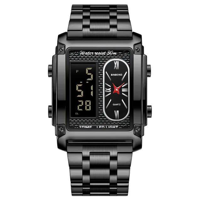 Binbond Golden Square B2311 LED Luxury Watch Fashion Quartz Digital Wristwatch Stainless Steel Business Watches For Men