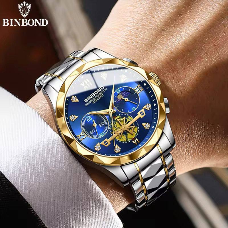 BINBOND Fashion Brand New Style Men's Quartz B1236 Wristwatch Luxury Luminous Waterproof Business Casual Men Watches