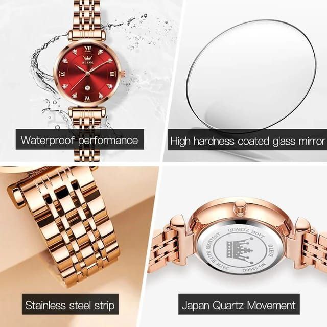 Quartz Rose Gold Women Watch OLEVS 5866 Top Brand Female Clock Waterproof Luxury Lady Wrist Watches For Ladies