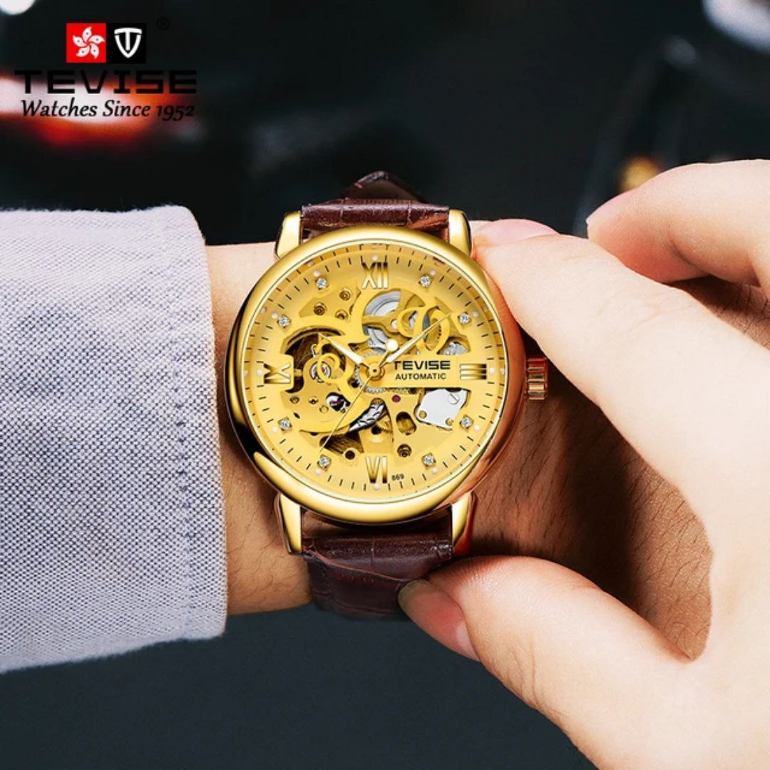 Leather Tourbillon Life Waterproof TEVISE T869 For Men Wristwatch Luminous Hands automatic Mechanical Movement Watches
