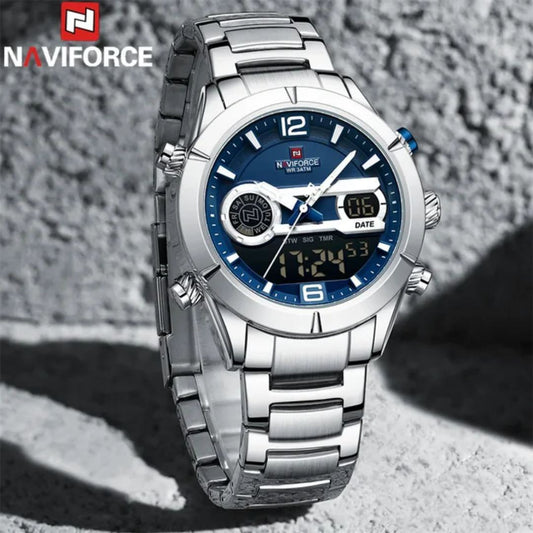 New 2025 Hot Selling Stylish NAVIFORCE 9232 Top Quality Newest Dual time Design Best Selling On Sale Men Quartz Watch Stainless Steel Band