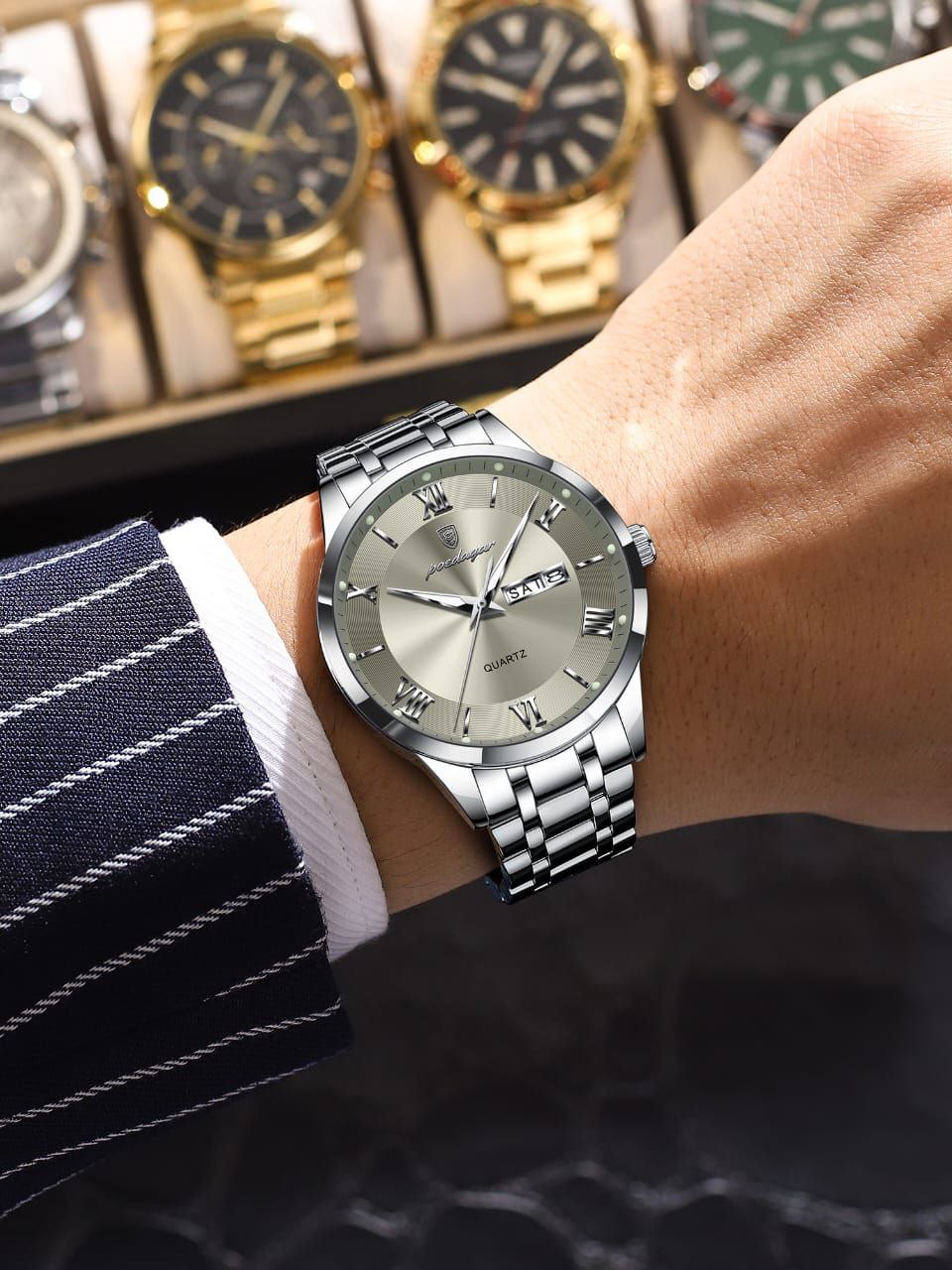 Luxury Quartz Watches Poedagar 978 Stainless Steel Bracelet Watch for Men Luminous Waterproof Mens Watch