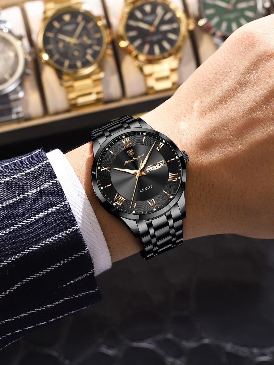 Luxury Quartz Watches Poedagar 978 Stainless Steel Bracelet Watch for Men Luminous Waterproof Mens Watch