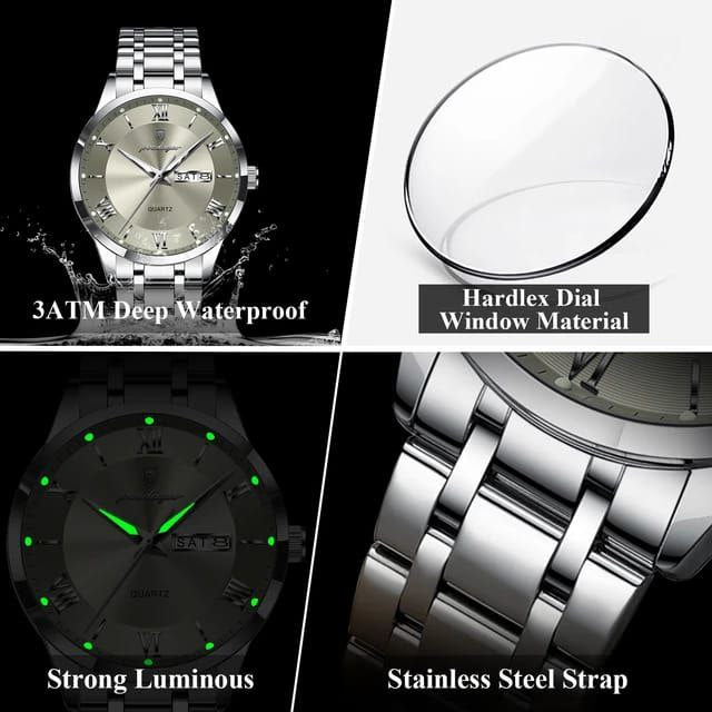 Luxury Quartz Watches Poedagar 978 Stainless Steel Bracelet Watch for Men Luminous Waterproof Mens Watch