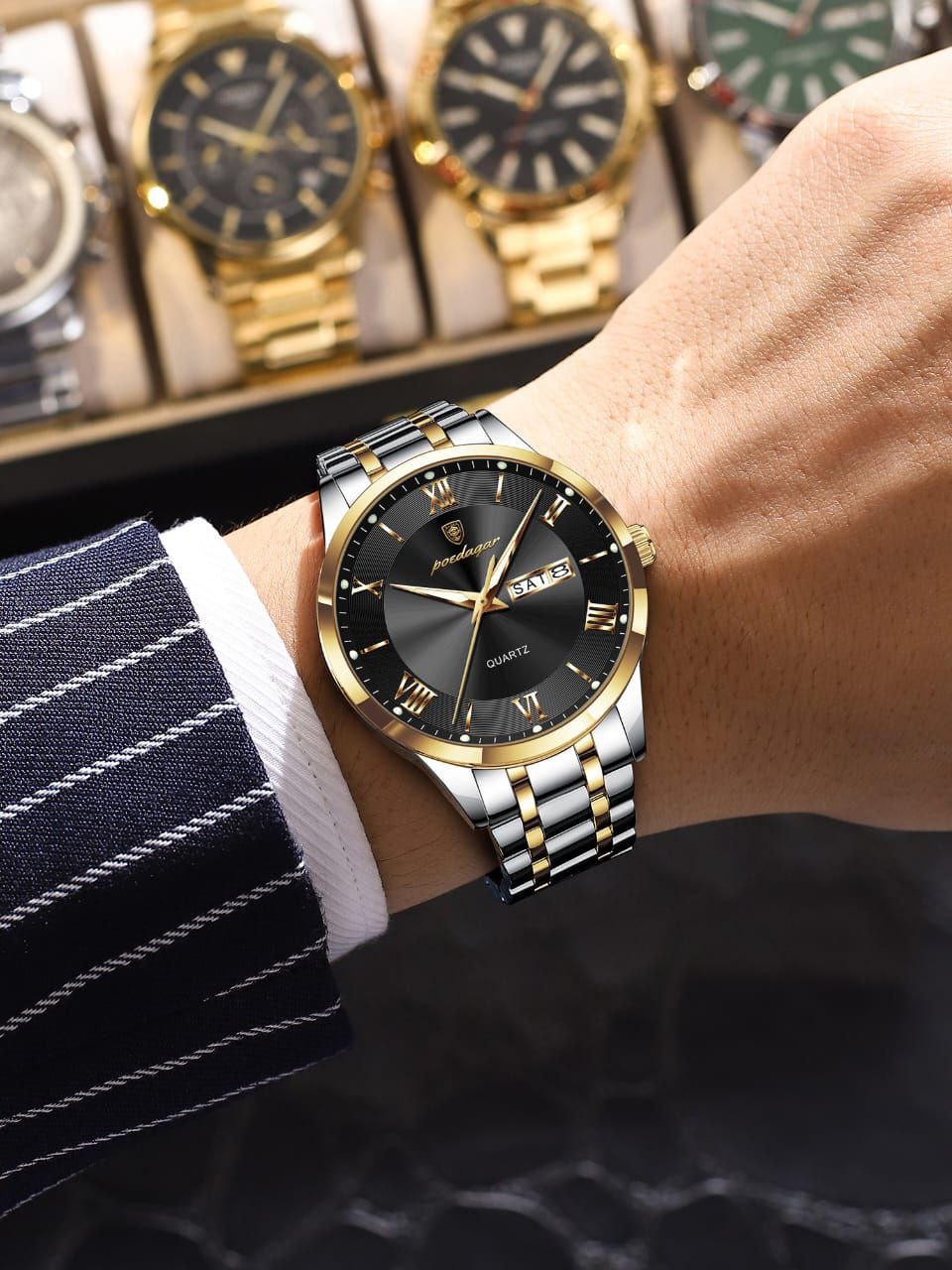 Luxury Quartz Watches Poedagar 978 Stainless Steel Bracelet Watch for Men Luminous Waterproof Mens Watch