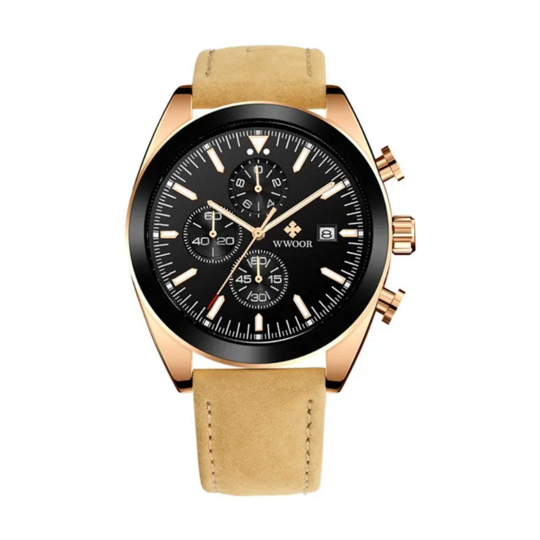 Chronograph Watch WWOOR 8838 Men Quartz Casual Wristwatch Blue black Sports Leather Watches