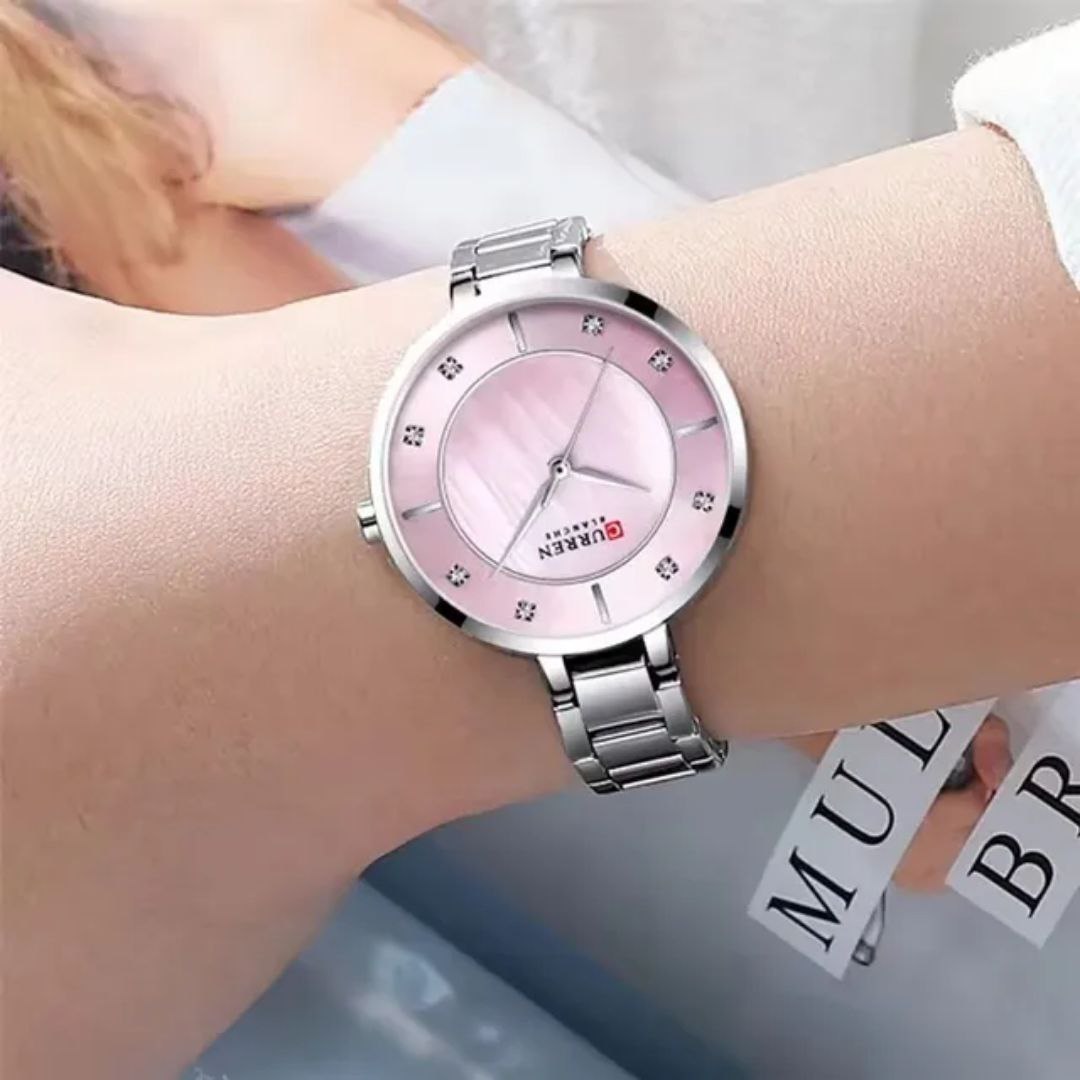 CURREN 9051 Women Newest Quartz Watches Stainless Steel Dress Bracelet Ladies Watch with Crystal Rhinestone Quartz Clock Female