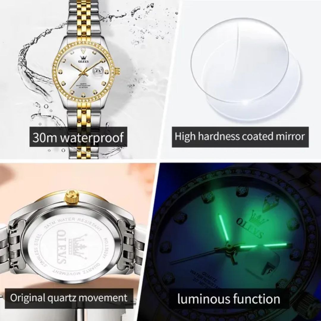 Elegant Women's Watch OLEVS 3629 Fashion Classic Waterproof Luminous Stainless Original Calendar Quartz Luxury Women Watches