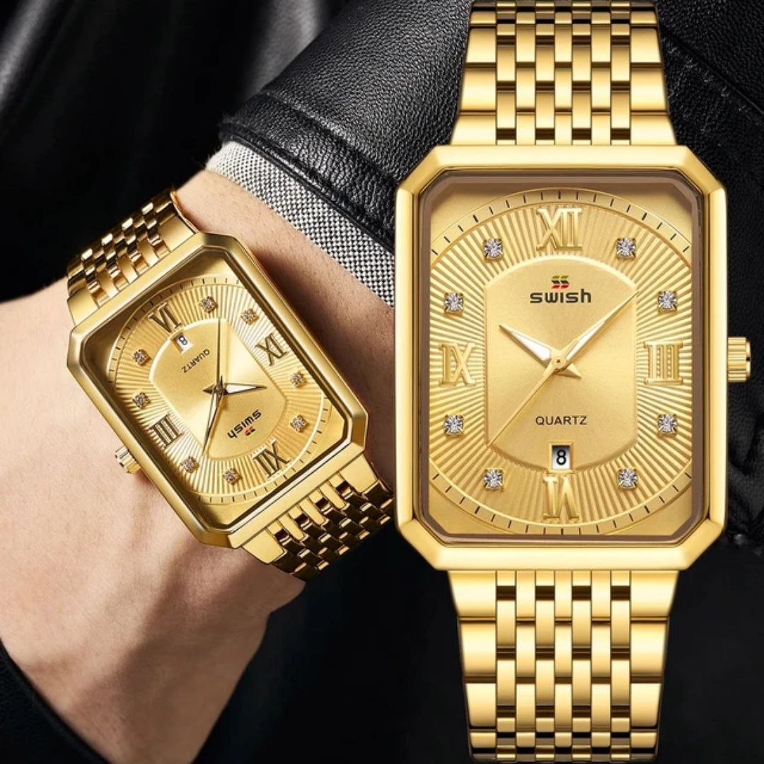 SWISH 0118 Super Hot Sale Men's Watch Stainless Steel Big Square Calendar Roman Luxury Quartz Watch Fashion Design watch