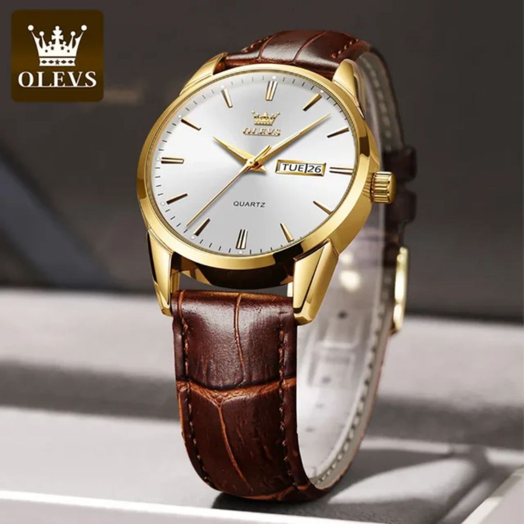 Leather Watch OLEVS 6898 Man WristWatches Luxury Day Date Quartz Watches Waterproof Watch
