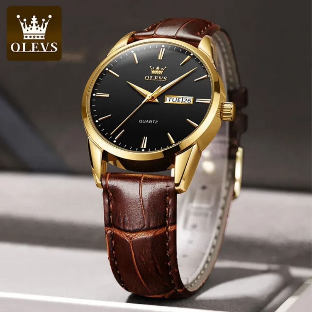 Leather Watch OLEVS 6898 Man WristWatches Luxury Day Date Quartz Watches Waterproof Watch