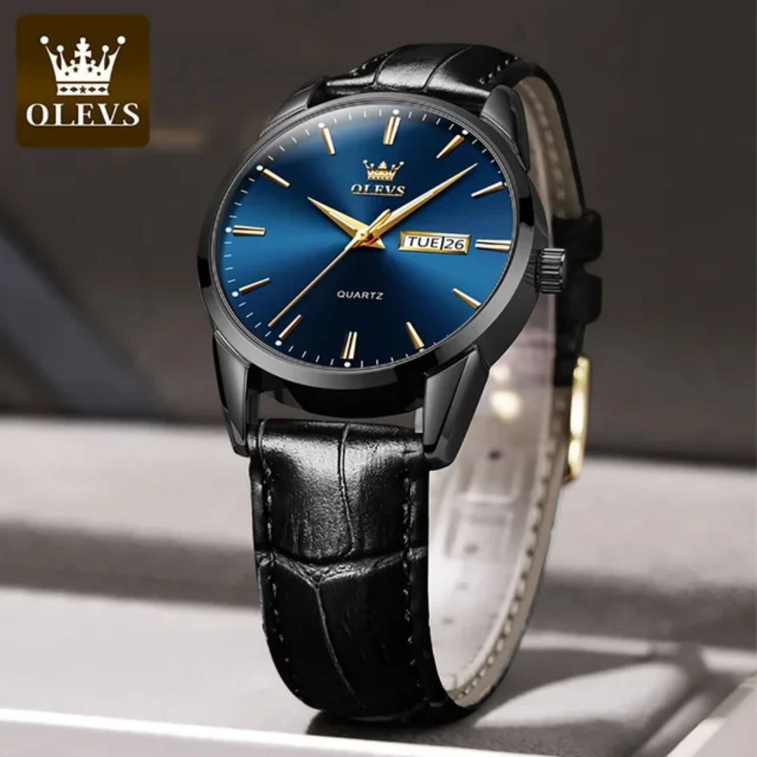 Leather Watch OLEVS 6898 Man WristWatches Luxury Day Date Quartz Watches Waterproof Watch