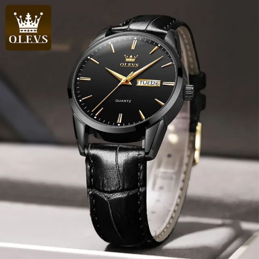 Leather Watch OLEVS 6898 Man WristWatches Luxury Day Date Quartz Watches Waterproof Watch
