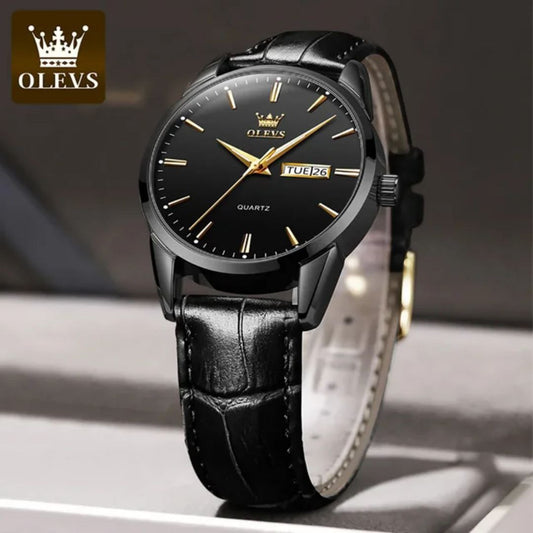 Leather Watch OLEVS 6898  Man  WristWatches Luxury Day Date Quartz Watches Waterproof Watch