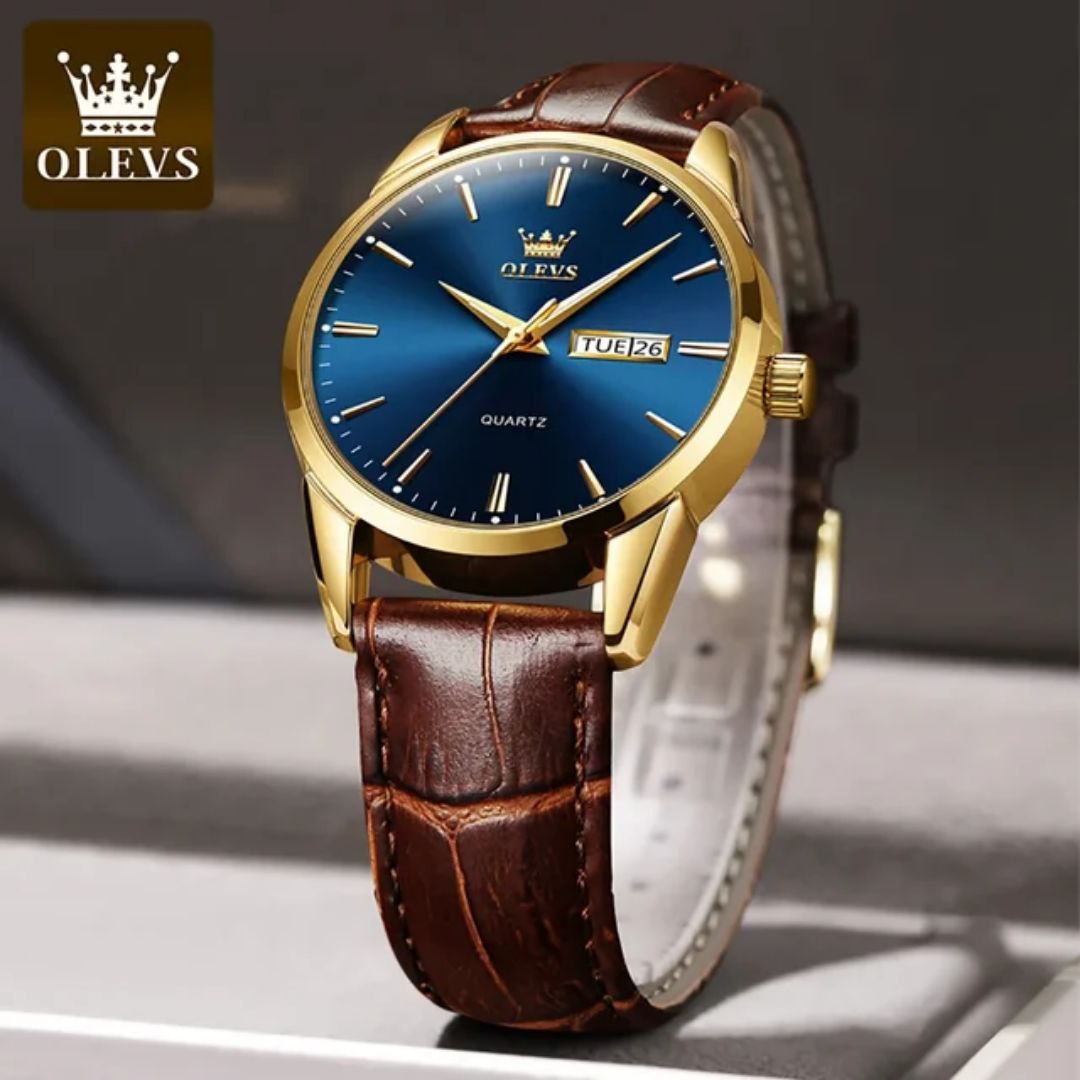 Leather Watch OLEVS 6898 Man WristWatches Luxury Day Date Quartz Watches Waterproof Watch