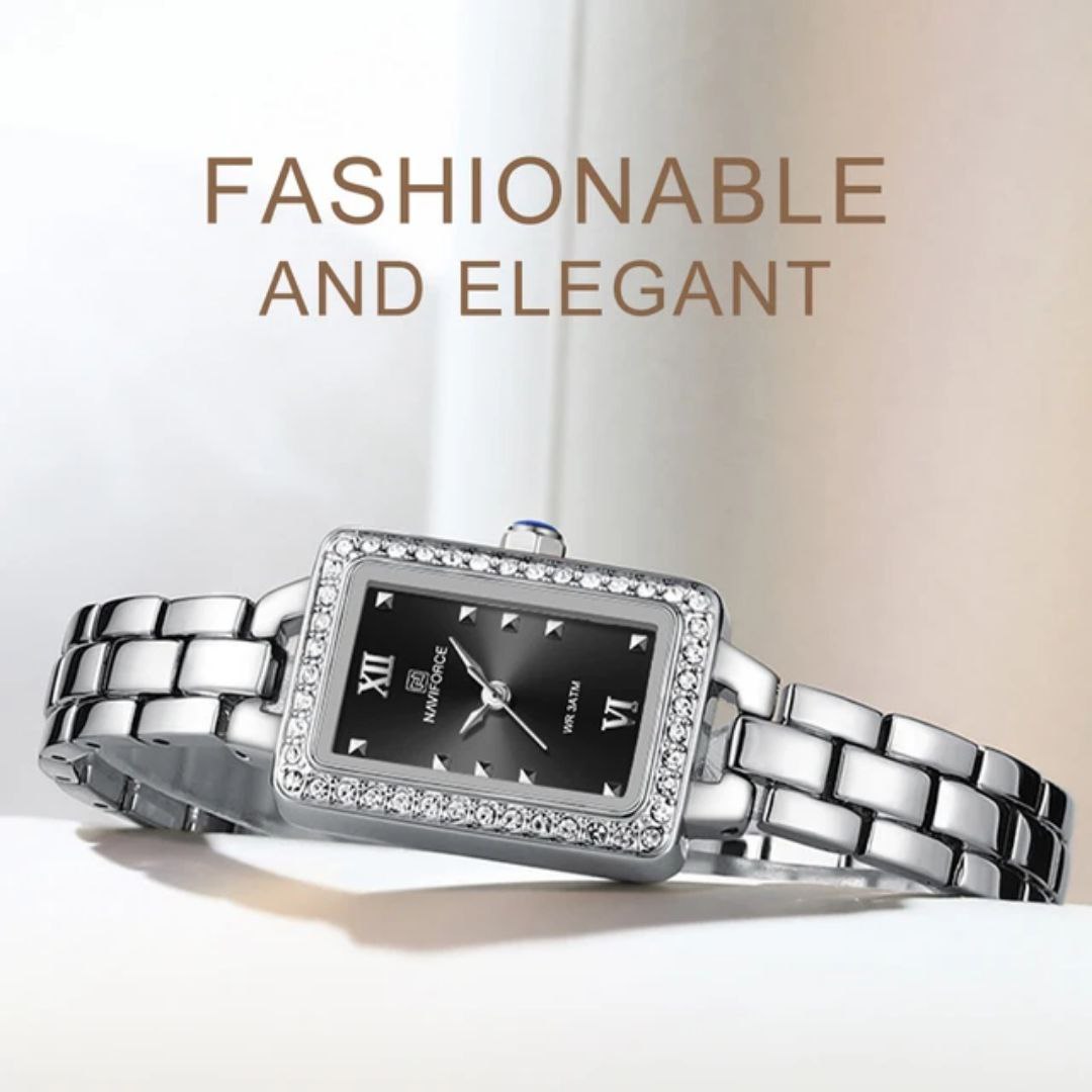 NAVIFORCE NF5043 Luxury Brand Square Quartz Watch Women Fashion Stainless Steel Waterproof Wristwatch Elegant Lady Watches