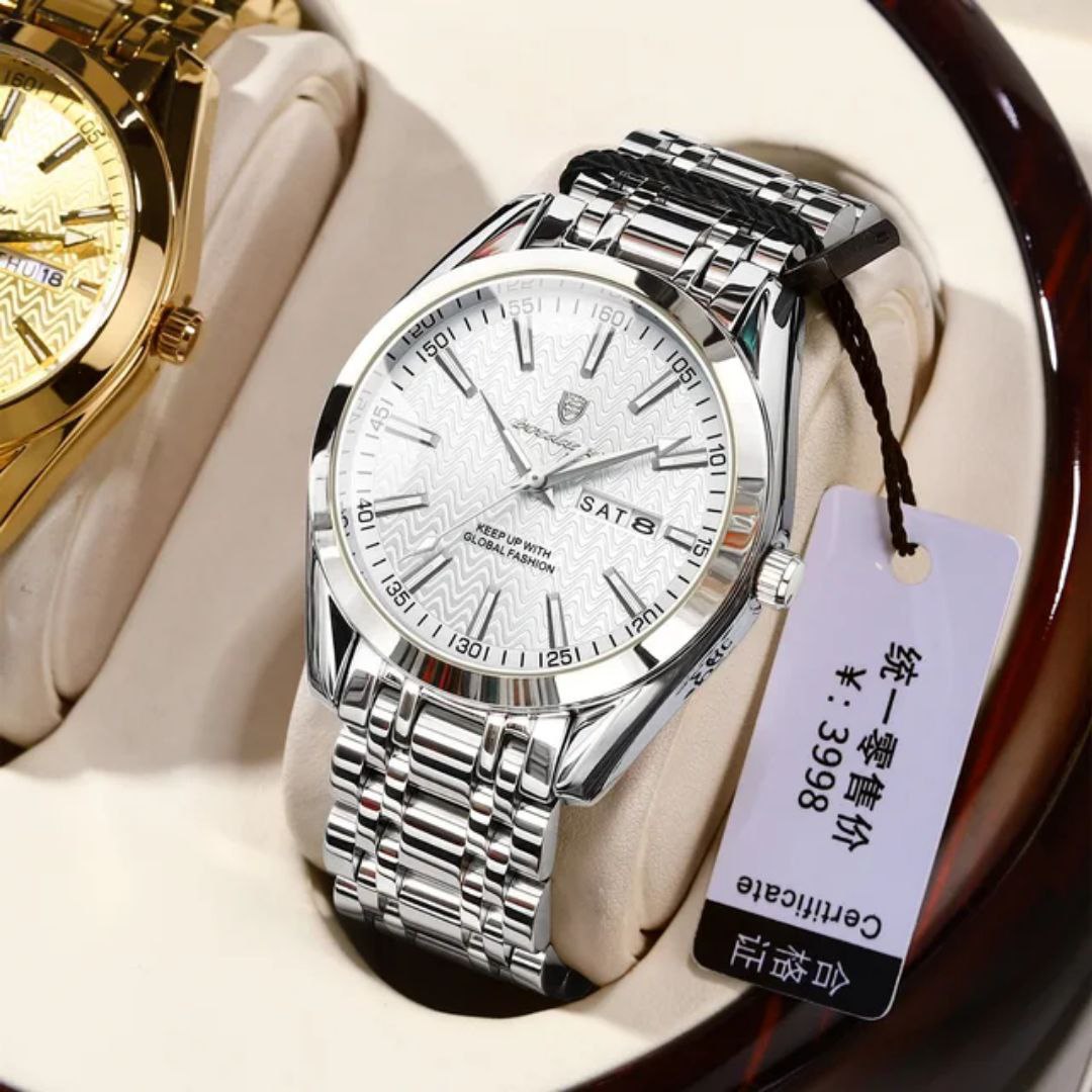 Mens Luxury Fashion Business POEDAGAR 962 Wristwatches Stainless Steel Strap Waterproof Quartz Watches for mens