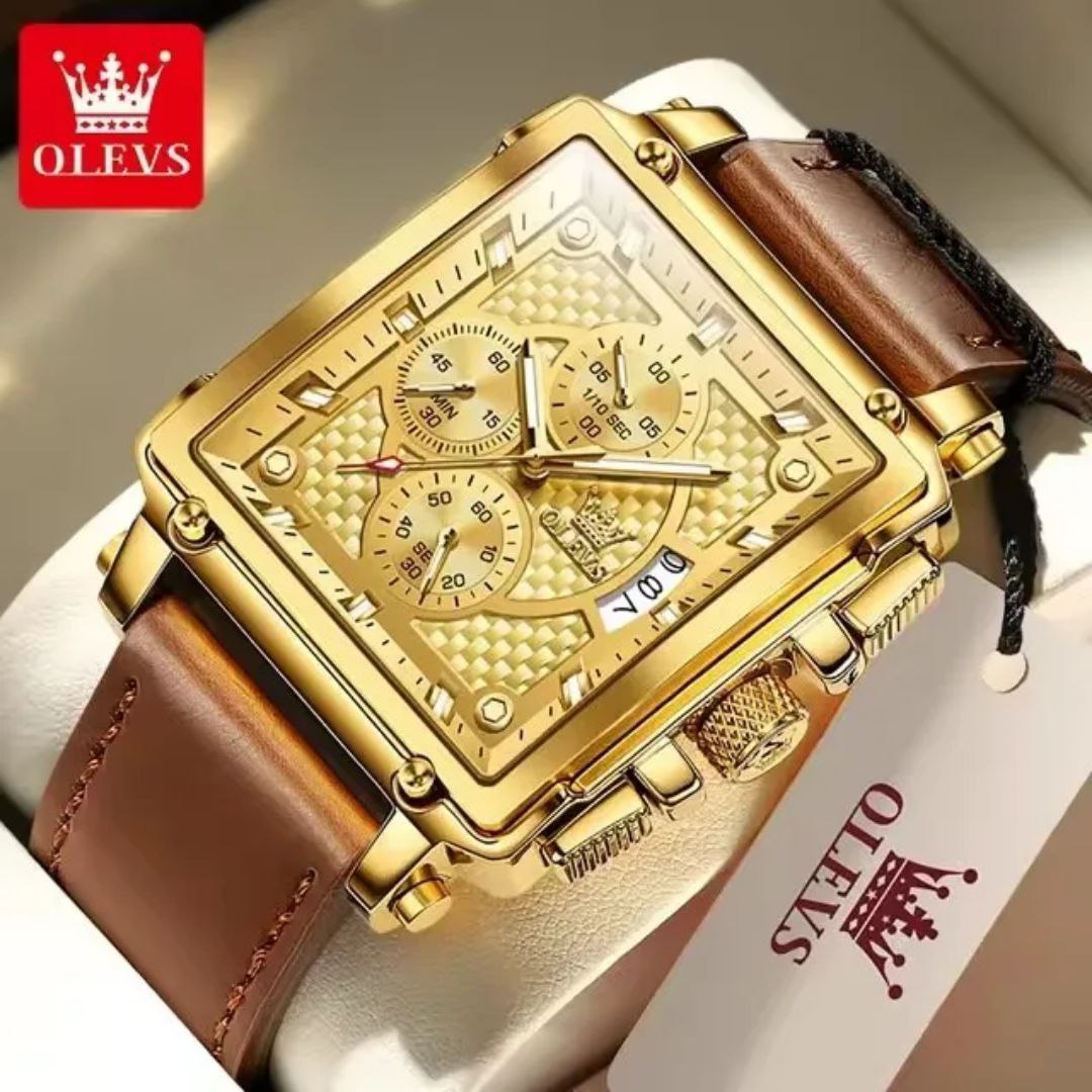 Diamond Dial Wristwatch OLEVS 9925 Men Leather Watchstrap Waterproof Quartz Watches Men Watch Gift