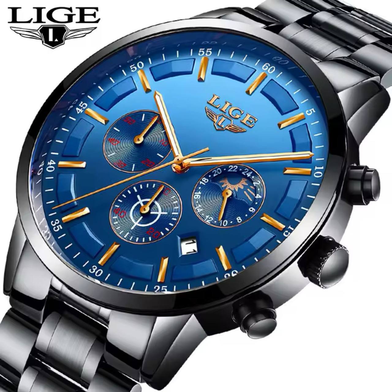 Watch Hot Selling Business Gift Watches Men LIGE 9877 Wrist Casual Stainless Steel Band Waterproof Watch