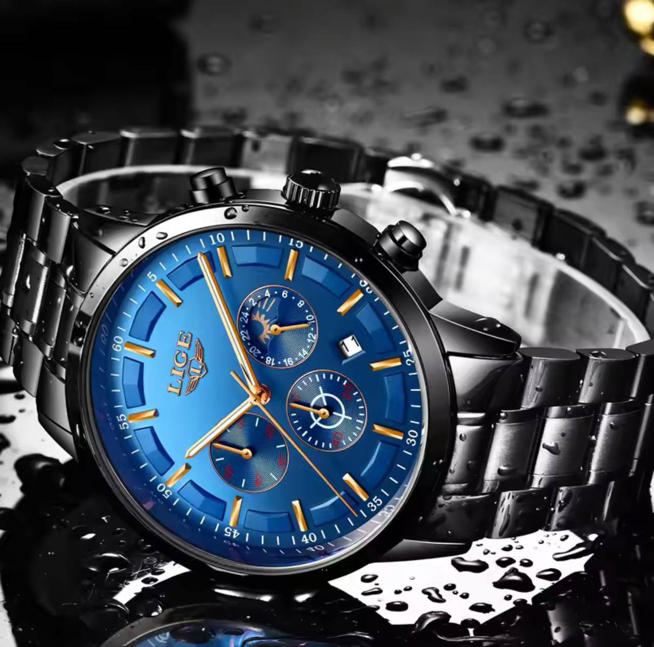 Watch Hot Selling Business Gift Watches Men LIGE 9877 Wrist Casual Stainless Steel Band Waterproof Watch
