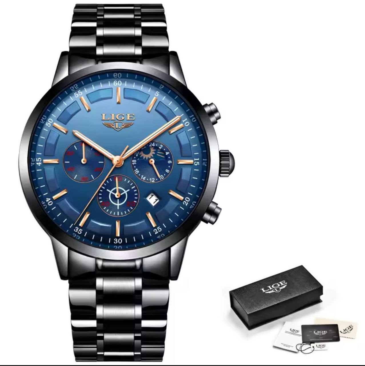 Watch Hot Selling Business Gift Watches Men LIGE 9877 Wrist Casual Stainless Steel Band Waterproof Watch