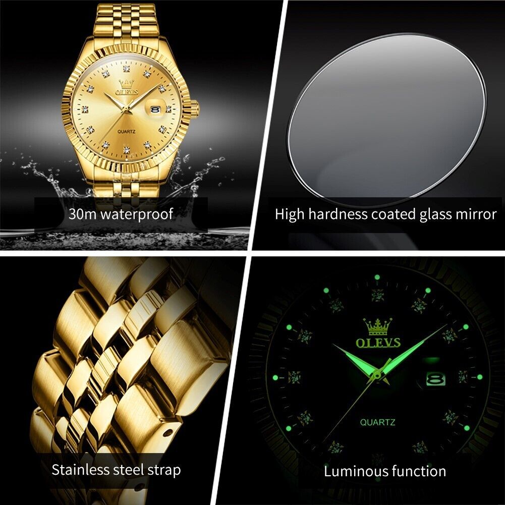 OLEVS 5526 Quartz Watch Waterproof Auto Date Original Gold Design Luxury Stainless Steel Casual Wristwatch for Business