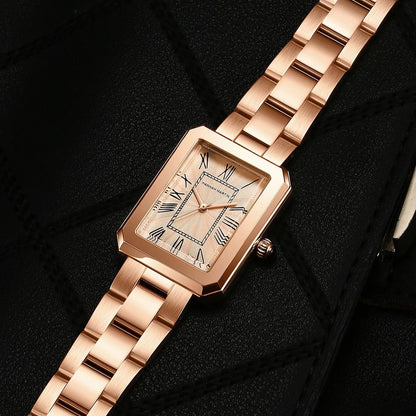 Hannah 2023 Women's brand watch Square retro Roman numerals quartz watch steel belt bow buckle watch HM-1301