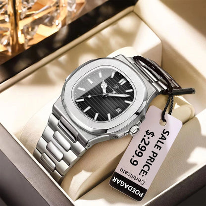 POEDAGAR Watch Men 613  Stainless Steel Quartz watches For Man luxury Waterproof Date Men's Wrist watch