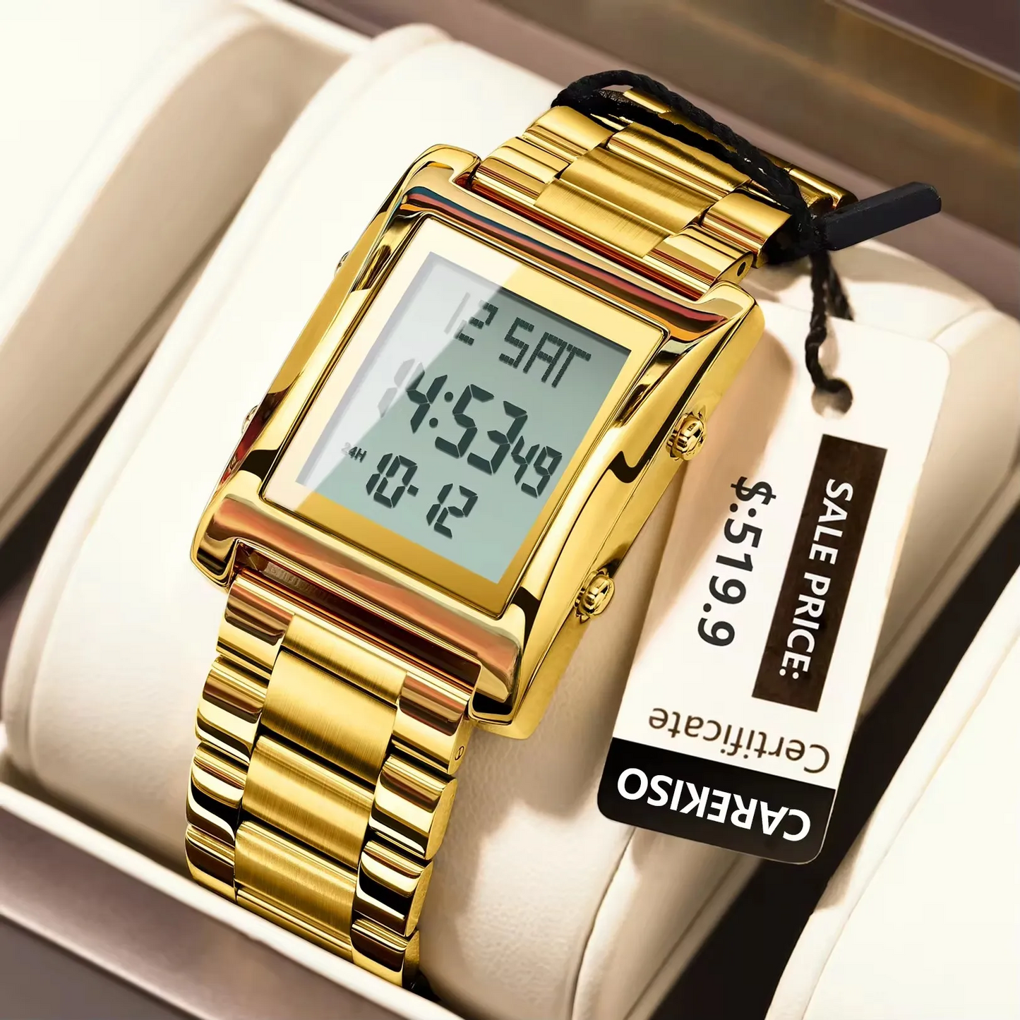 CAREKISO Top Luxury Men Watch Fashion Business Bracelet Waterproof Watch Rectangle Stainless Steel Electronic Men's Watches C102
