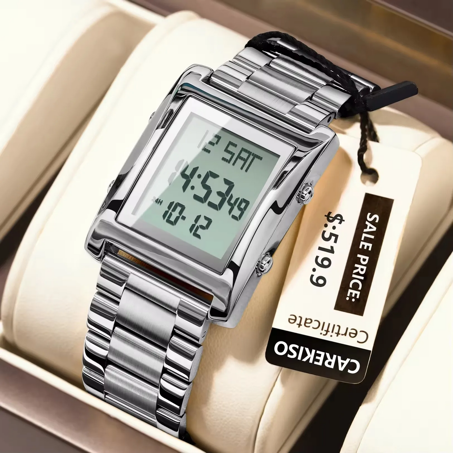 CAREKISO Top Luxury Men Watch Fashion Business Bracelet Waterproof Watch Rectangle Stainless Steel Electronic Men's Watches C102