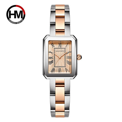 Hannah 2023 Women's brand watch Square retro Roman numerals quartz watch steel belt bow buckle watch HM-1301