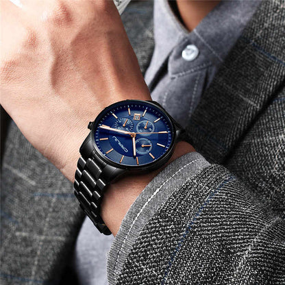 CRRJU 2262 Man Quartz Watch Exclusive Stainless Steel Band 24 Hour Chronograph Date Display Sports Hand Watch