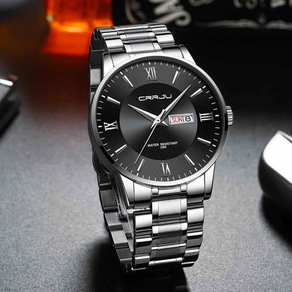 CRRJU 2175 Steel Waterproof Luxury Casual Watches Men Wrist Fashion Display Date Quartz Wristwatches
