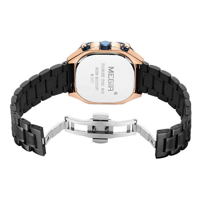 MEGIR 2217 Square Dial Chronograph Quartz Watches for Men Stainless Steel Strap with Luminous Hands Fashion Sports Male Wristwatch