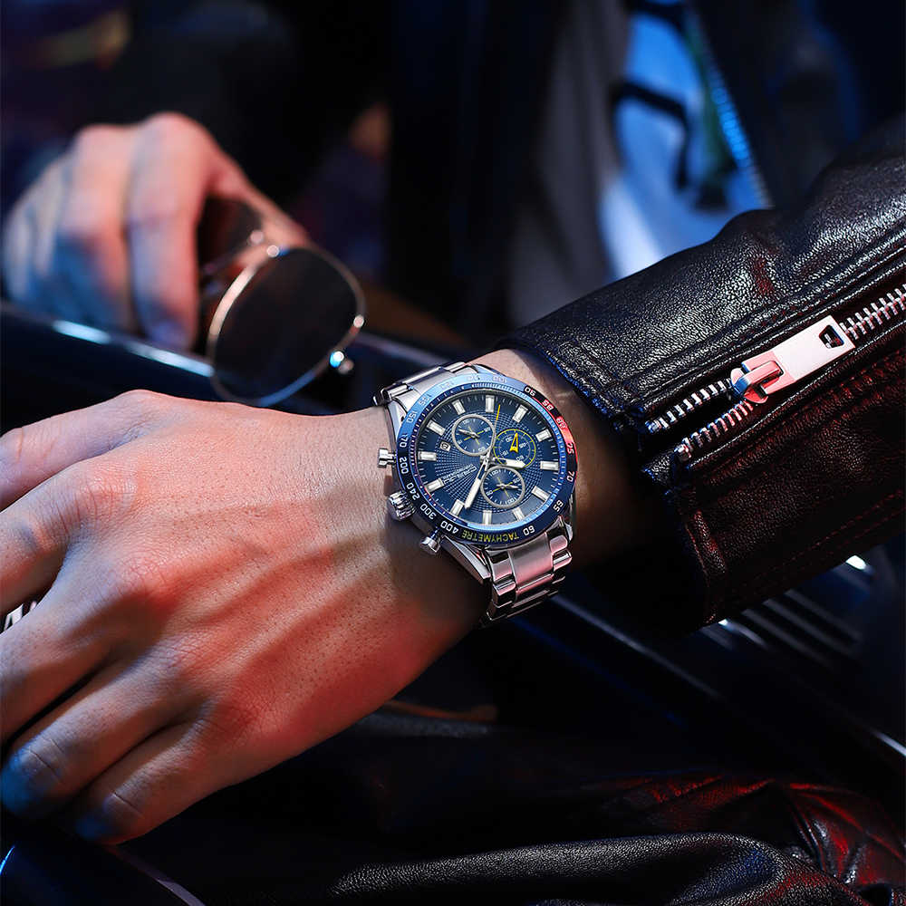 CRRJU 2306 Classic Silver Mens Quartz Watch Best Power Stainless Steel Band Water Resist Chronograph Vintage Casual Wrist Watch
