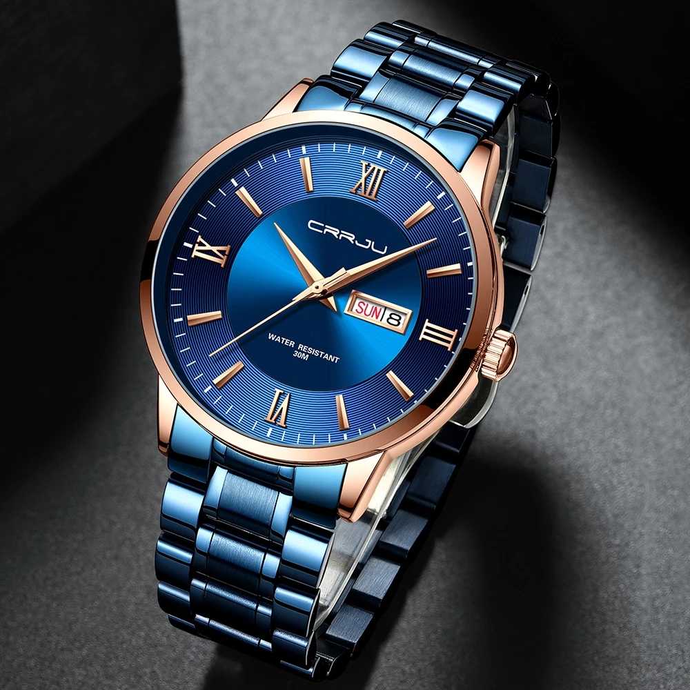 CRRJU 2175 Steel Waterproof Luxury Casual Watches Men Wrist Fashion Display Date Quartz Wristwatches