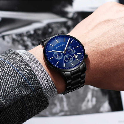 CRRJU 2262 Man Quartz Watch Exclusive Stainless Steel Band 24 Hour Chronograph Date Display Sports Hand Watch
