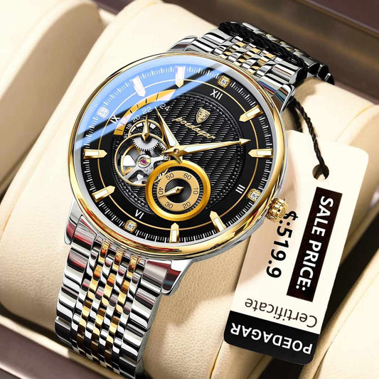 POEDAGAR 1416 Top Luxury Men Luminous Hollow Tourbillon Automatic Man Wristwatch Mechanical Stainless Steel Men's Watches