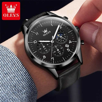 Olevs 2882 Classic Analog Quartz Watches for Men Fashion Brand Sport Waterproof Leather Band Wrist Watch
