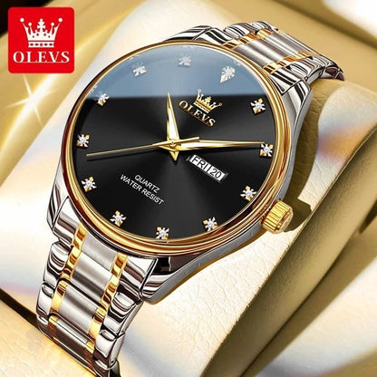 Watch Stainless Steel Life Waterproof Simple Dial Luxury High Quality OLEVS 3612 Blue Golden Luminous Hands Men Female Watches For  Couple