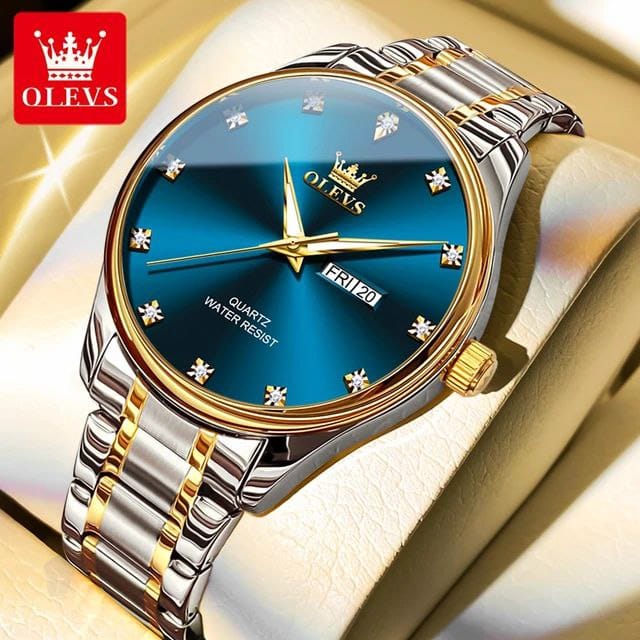Watch Stainless Steel Life Waterproof Simple Dial Luxury High Quality OLEVS 3612 Blue Golden Luminous Hands Men Female Watches For  Couple