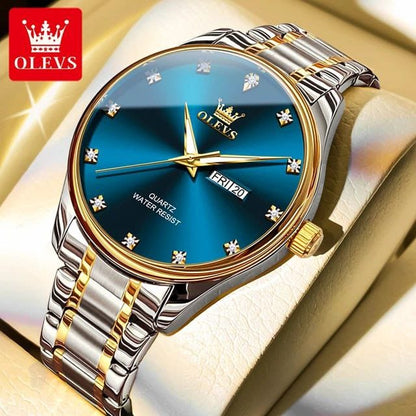 Watch Stainless Steel Life Waterproof Simple Dial Luxury High Quality OLEVS 3612 Blue Golden Luminous Hands Men Female Watches For  Couple