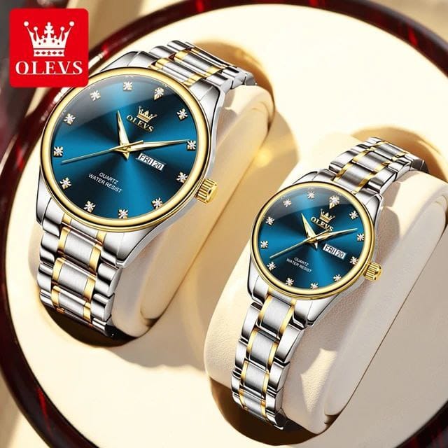 Watch Stainless Steel Life Waterproof Simple Dial Luxury High Quality OLEVS 3612 Blue Golden Luminous Hands Men Female Watches For  Couple