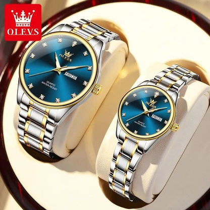 Watch Stainless Steel Life Waterproof Simple Dial Luxury High Quality OLEVS 3612 Blue Golden Luminous Hands Men Female Watches For  Couple