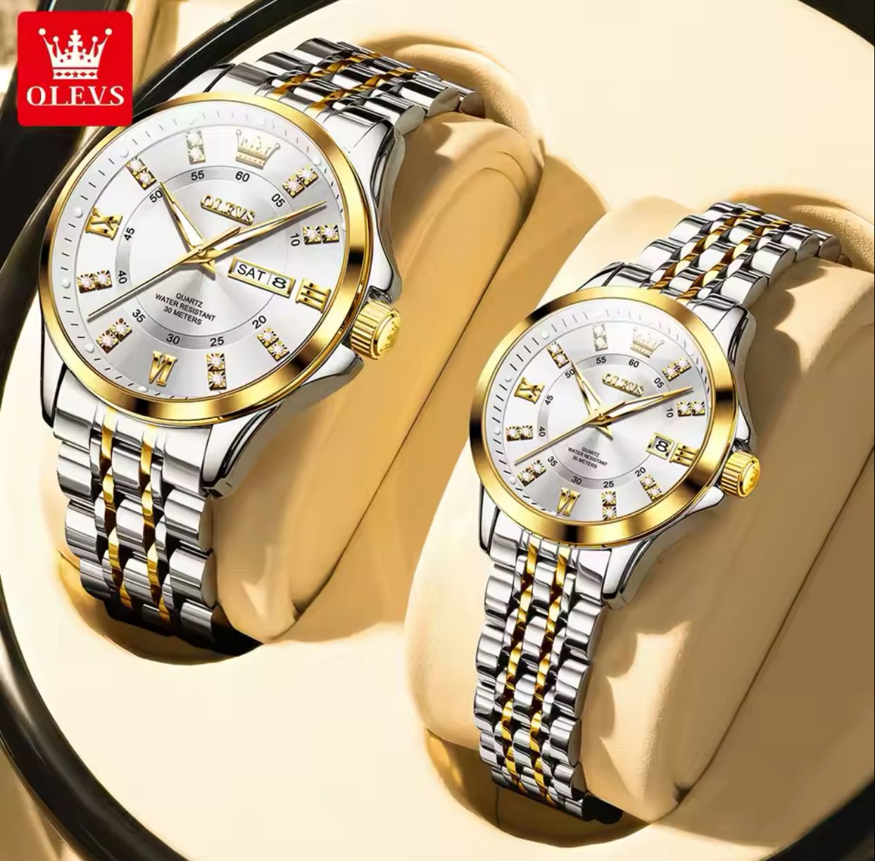 OLEVS 3620 Couple's Watches Top Brand Auto Date Week Luminous Hands Stainless Steel Belt Waterproof Diamond Wristwatches