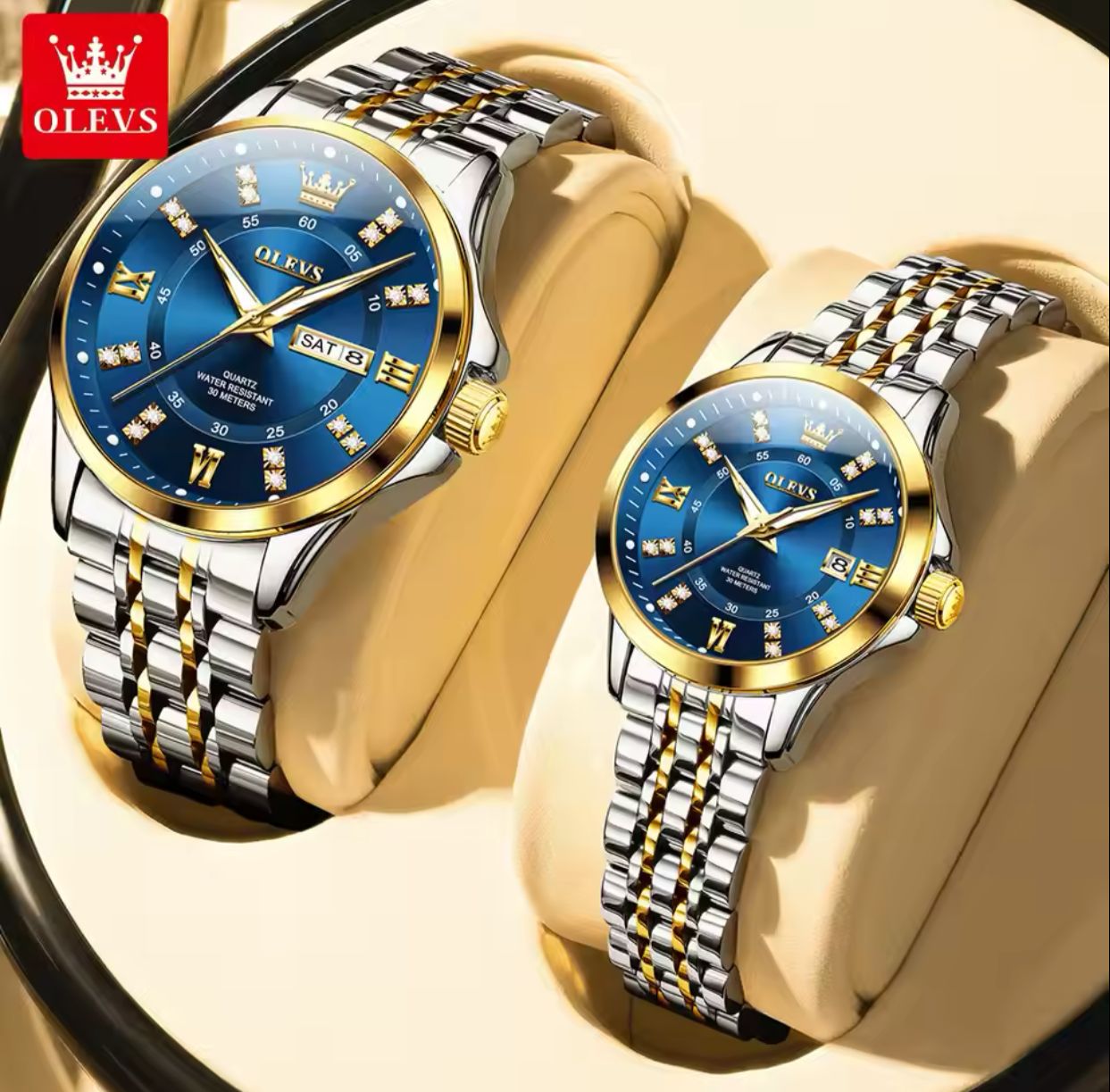 OLEVS 3620 Couple's Watches Top Brand Auto Date Week Luminous Hands Stainless Steel Belt Waterproof Diamond Wristwatches