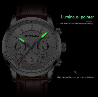 CRRJU Brand 2212 Men Watches Leather Strap Quartz Casual Business Wrist Watch Fashion Chronograph Water Resistant