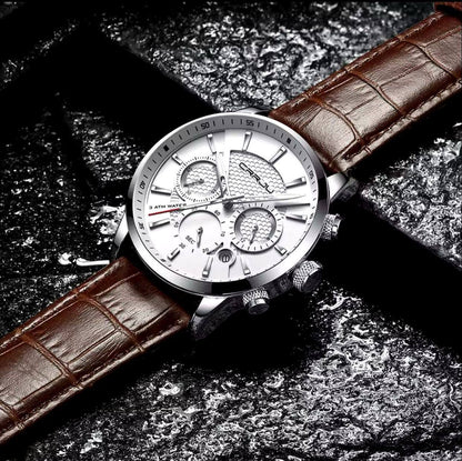 CRRJU Brand 2212 Men Watches Leather Strap Quartz Casual Business Wrist Watch Fashion Chronograph Water Resistant